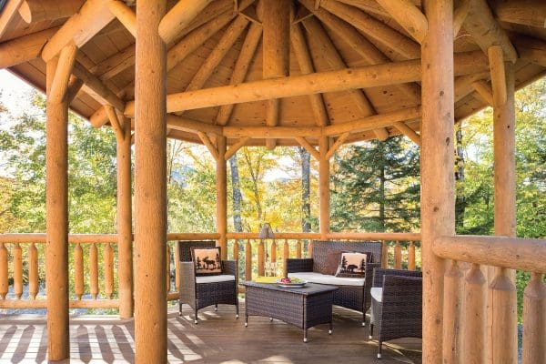 Outdoor gazebo space with lounging furniture