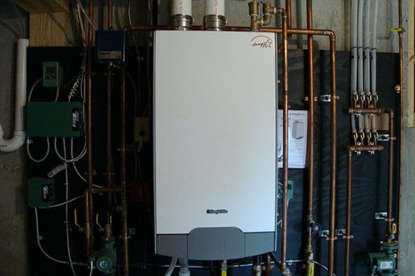 An on demand water heater in one of the homes built by Big Twig Homes.