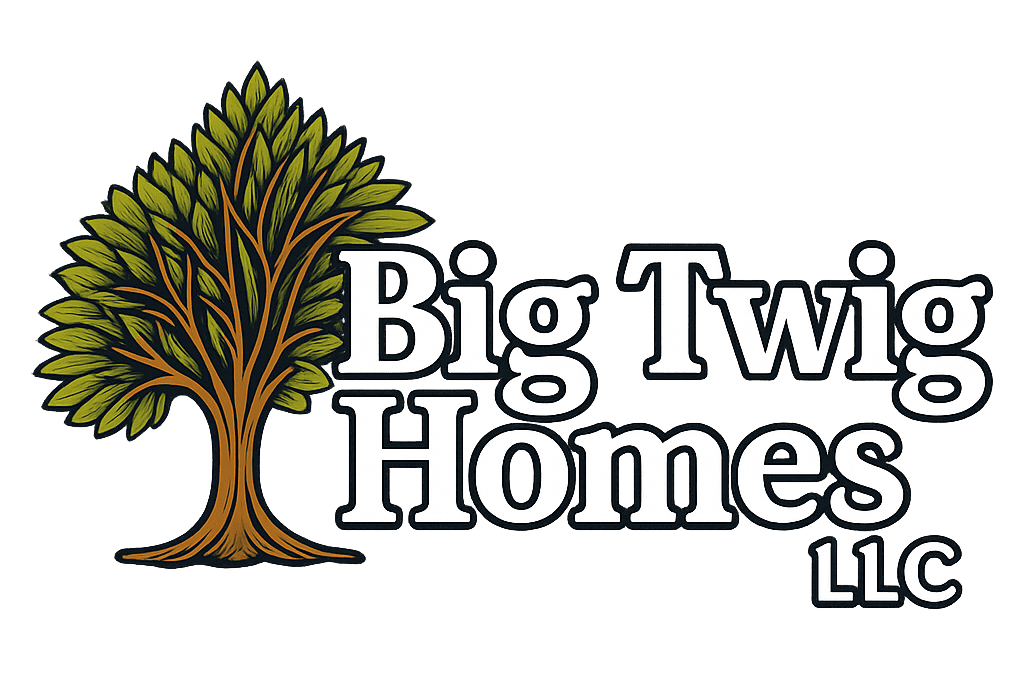 Big Twig Homes LLC logo featuring a stylized tree, symbolizing luxury log homes and sustainability.